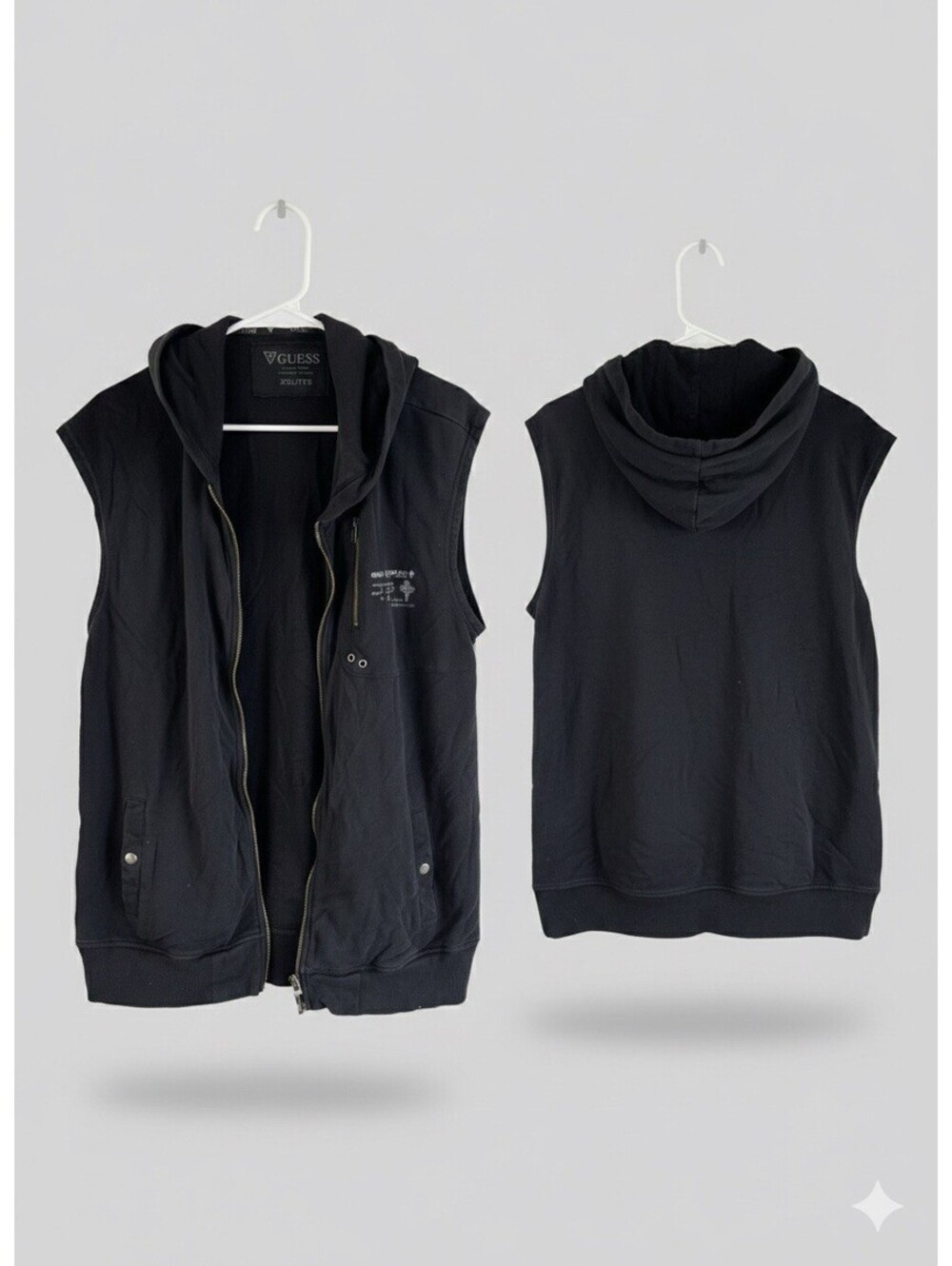 Guess Black Sleeveless Hoodie Vest XXL Broken Zipper